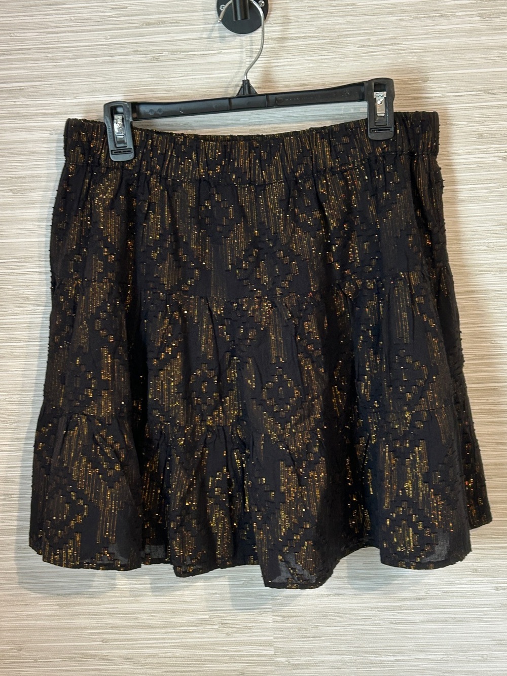 Roller Rabbit Ashton Lurex Skirt XL Black Gold Metallic Tiered Ruffle Mini
